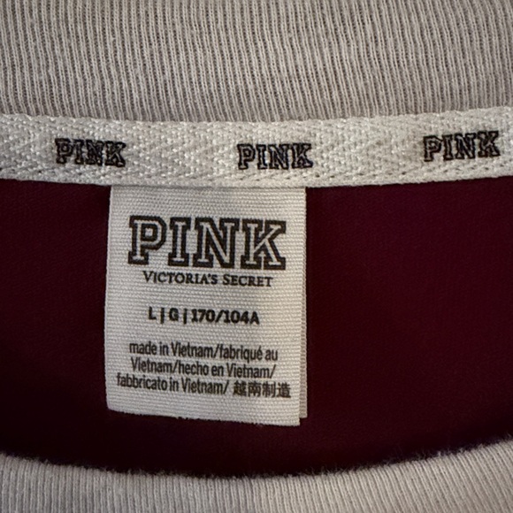 PINK Victoria's Secret Burgundy Tee with White Accents - Picture 2 of 4